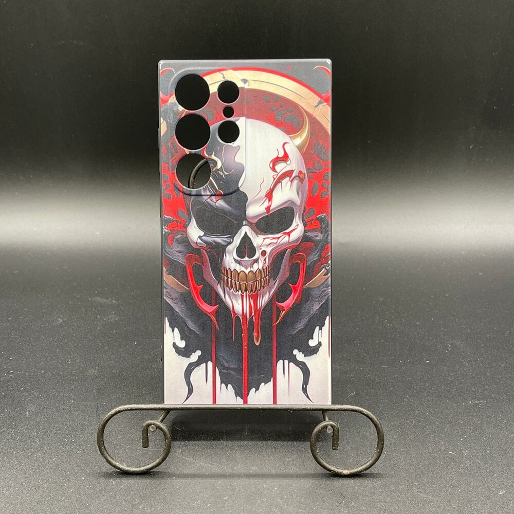 Samsung Galaxy S24 Ultra Plastic Phone Case - Black and Red Skull Design
